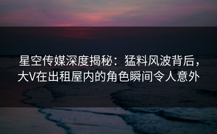 星空传媒深度揭秘：猛料风波背后，大V在出租屋内的角色瞬间令人意外