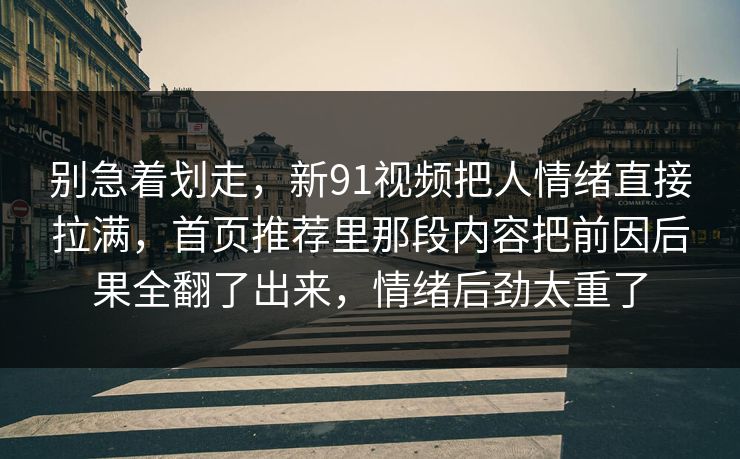 别急着划走，新91视频把人情绪直接拉满，首页推荐里那段内容把前因后果全翻了出来，情绪后劲太重了