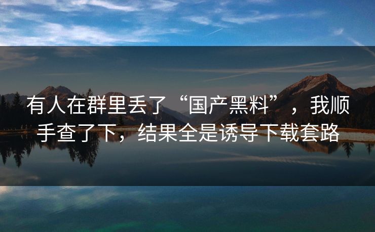 有人在群里丢了“国产黑料”，我顺手查了下，结果全是诱导下载套路