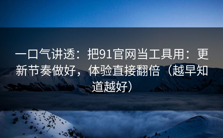 一口气讲透:把91官网当工具用:更新节奏做好,体验直接翻倍(越早知道越好)